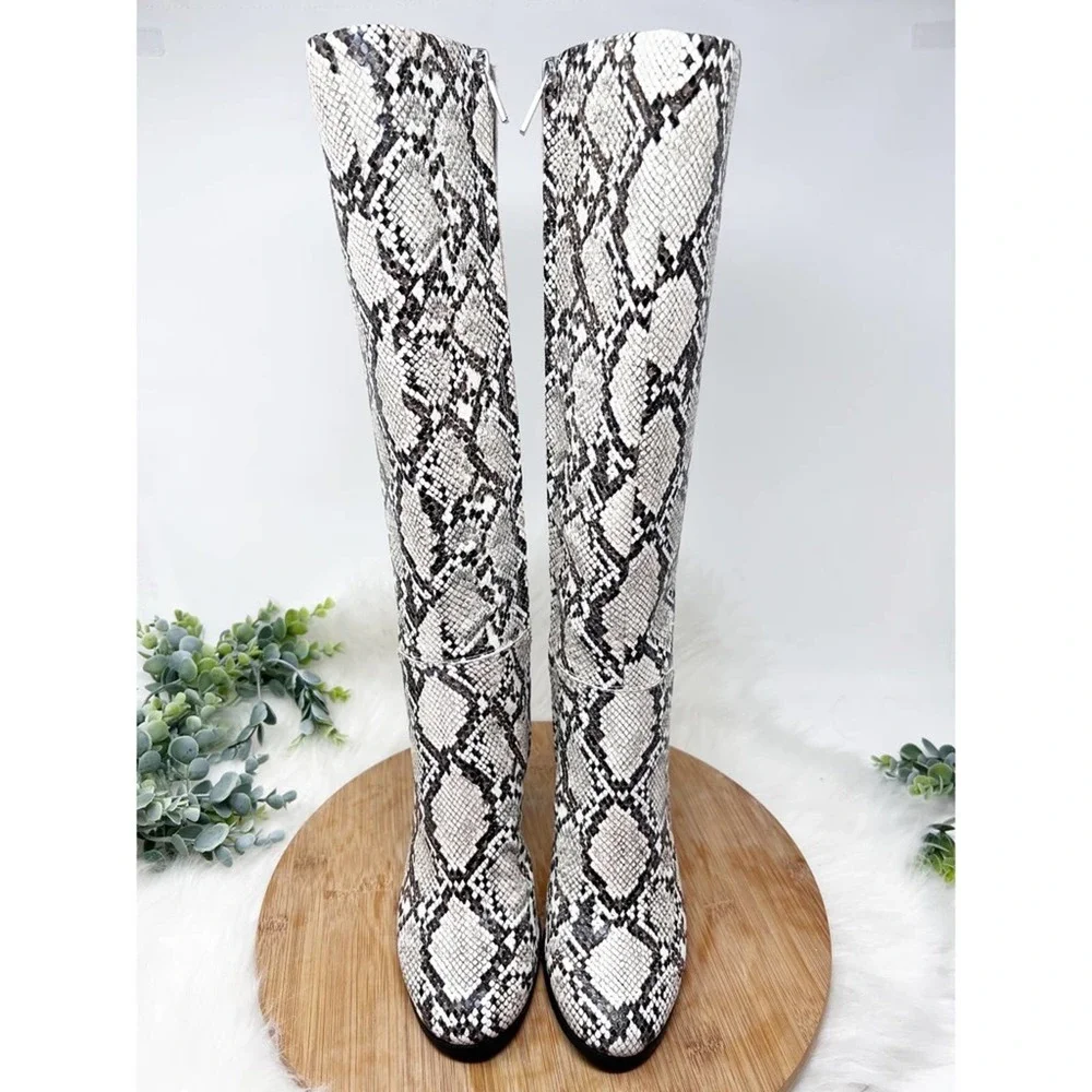 Kenneth Cole Justin Snake Skin Knee High Boots white and black size 6 - Picture 6 of 10